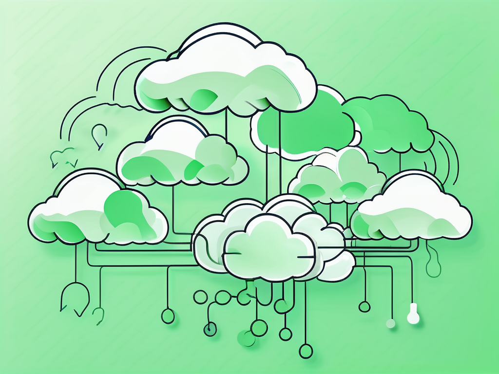 A symbolic representation of a saas cloud connected to multiple smaller clouds symbolizing b2b leads through various digital pathways